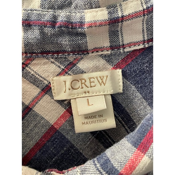 J.Crew Long‎ sleeve button down plaid blue red white large NWOT denim women’s - Picture 4 of 5